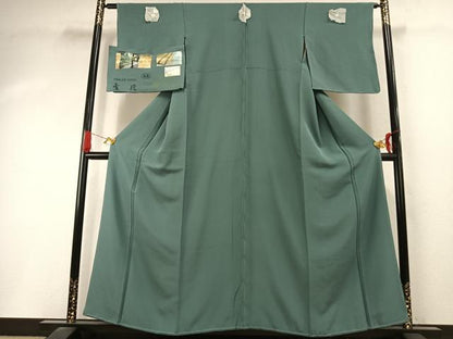 平和屋着物●上質な色無地　薄青色　浜ちりめん　反端付き　正絹　逸品　未使用　AABI9016fy