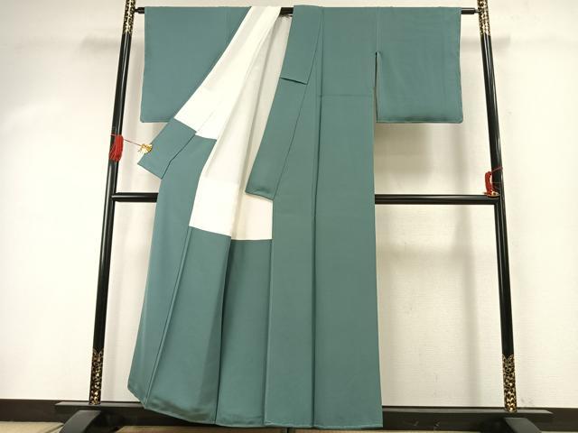 平和屋着物●上質な色無地　薄青色　浜ちりめん　反端付き　正絹　逸品　未使用　AABI9016fy