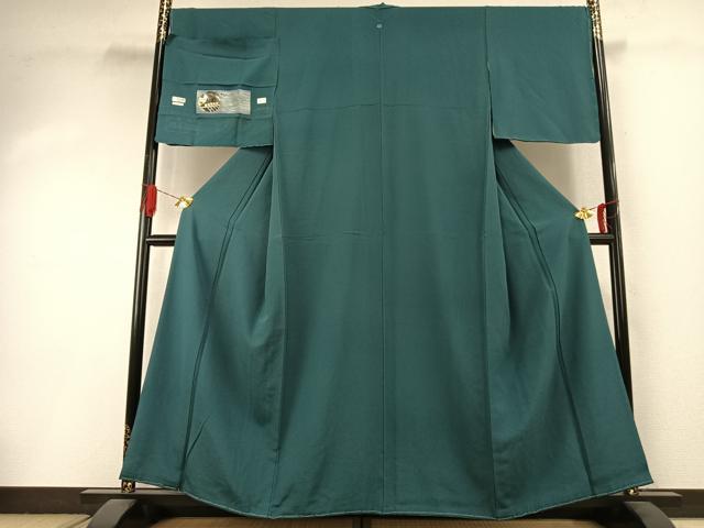 平和屋着物●上質な色無地　青碧色　浜ちりめん　反端付き　正絹　逸品　未使用　AABI9017fy