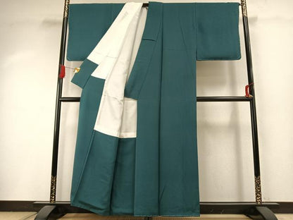 平和屋着物●上質な色無地　青碧色　浜ちりめん　反端付き　正絹　逸品　未使用　AABI9017fy