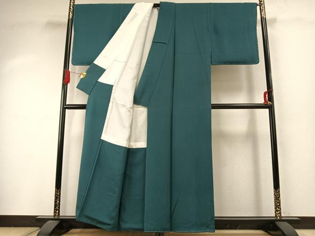 平和屋着物●上質な色無地　青碧色　浜ちりめん　反端付き　正絹　逸品　未使用　AABI9017fy
