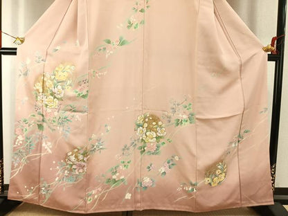 平和屋着物●訪問着　草花文　暈し染め　金彩　丹後ちりめん　反端付き　正絹　逸品　AABI9018fy