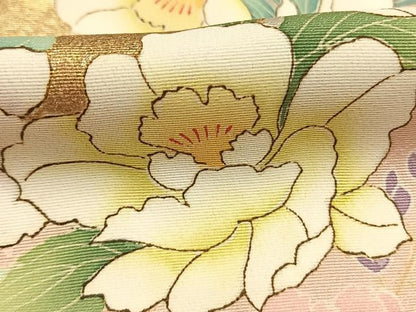 平和屋着物●訪問着　草花文　暈し染め　金彩　丹後ちりめん　反端付き　正絹　逸品　AABI9018fy