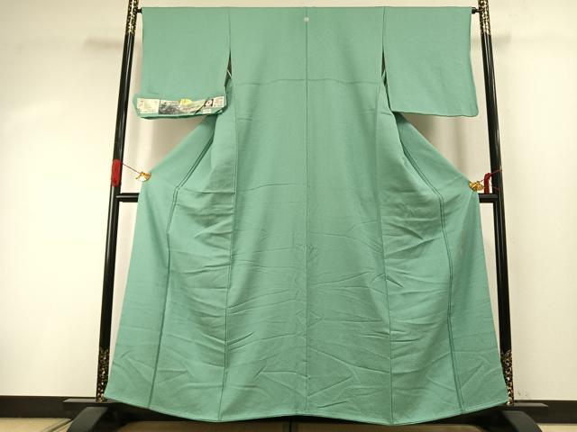 平和屋着物●本草木染作家　瑞寶　色無地　堅牢草木染　霞地紋　薄萌葱色　反端付き　正絹　逸品　AABI9020fy