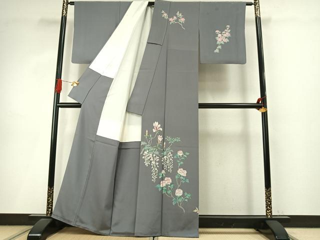 平和屋着物●訪問着　友禅　作家物　枝花文　正絹　逸品　AABI9024fy