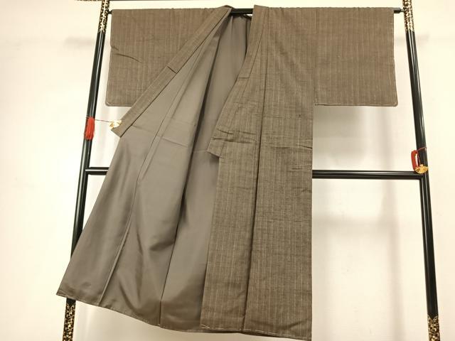平和屋着物●男性　小千谷紬　霞文　渋墨織　反端付き　正絹　逸品　未使用　AABI9028fy