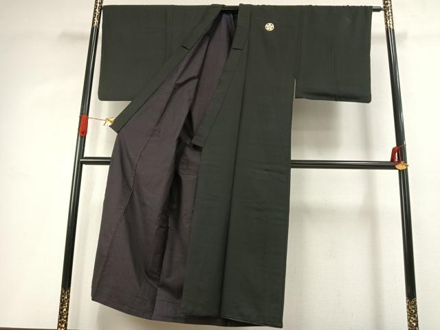平和屋着物●男性　黒紋付　正絹　逸品　AABI9033fy