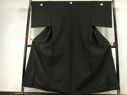 平和屋着物●男性　黒紋付　正絹　逸品　AABI9035fy