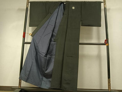 平和屋着物●男性　黒紋付　正絹　逸品　AABI9035fy