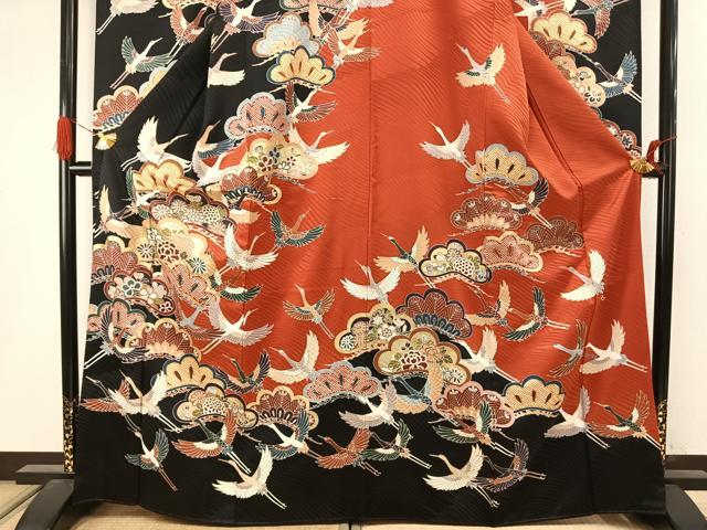 平和屋着物●豪華振袖　駒刺繍　花鳥松文　金彩　正絹　逸品　AABI9036fy