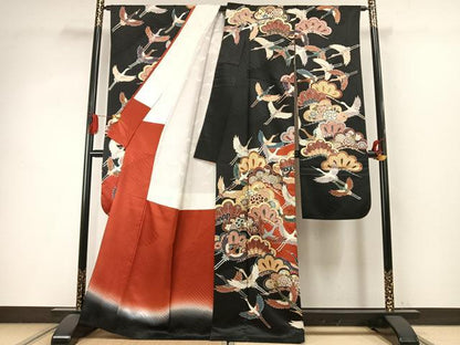 平和屋着物●豪華振袖　駒刺繍　花鳥松文　金彩　正絹　逸品　AABI9036fy