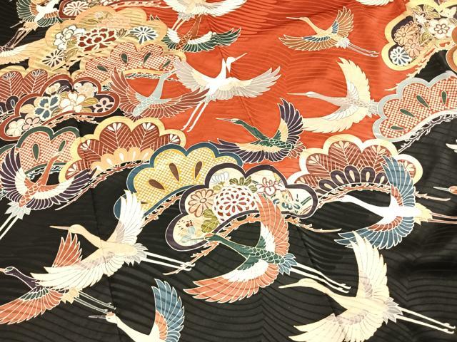 平和屋着物●豪華振袖　駒刺繍　花鳥松文　金彩　正絹　逸品　AABI9036fy