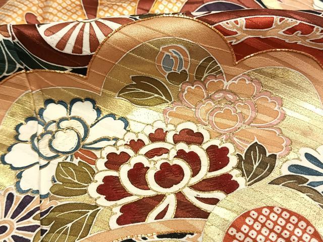 平和屋着物●豪華振袖　駒刺繍　花鳥松文　金彩　正絹　逸品　AABI9036fy