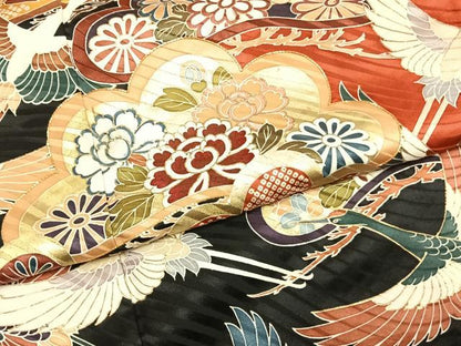 平和屋着物●豪華振袖　駒刺繍　花鳥松文　金彩　正絹　逸品　AABI9036fy