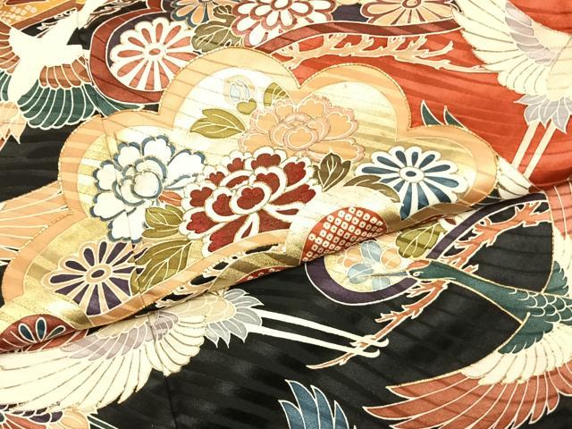 平和屋着物●豪華振袖　駒刺繍　花鳥松文　金彩　正絹　逸品　AABI9036fy