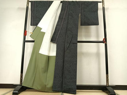 平和屋着物●結城紬　80亀甲　花唐草文　正絹　逸品　AABI9037fy