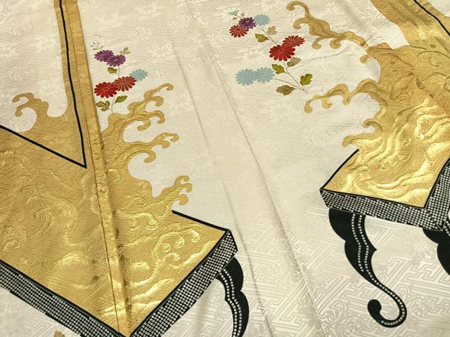平和屋着物●皇室デザイナー　中村乃武夫　訪問着　刺繍　草花文　金彩　ロング丈　正絹　逸品　AABI9041fy