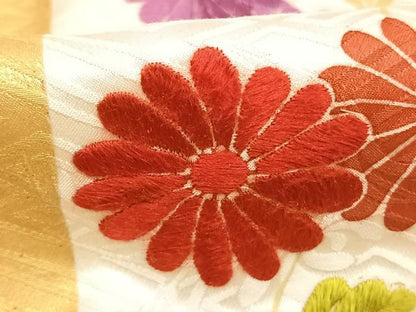 平和屋着物●皇室デザイナー　中村乃武夫　訪問着　刺繍　草花文　金彩　ロング丈　正絹　逸品　AABI9041fy