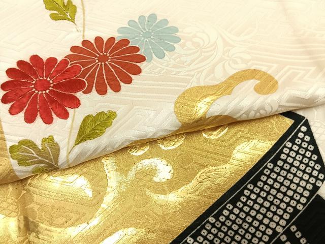 平和屋着物●皇室デザイナー　中村乃武夫　訪問着　刺繍　草花文　金彩　ロング丈　正絹　逸品　AABI9041fy