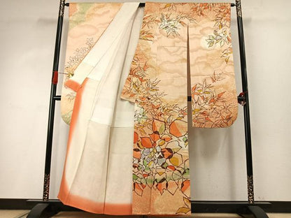 平和屋着物●希少　人間国宝　堰出し友禅　田島比呂子　振袖　草葉文　暈し染め　金銀糸　西武百貨店扱い　正絹　逸品　AABI9042fy