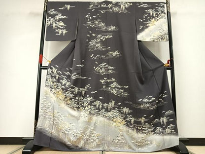 平和屋着物●訪問着　友禅　駒刺繍　松竹梅　暈し染め　金彩　正絹　逸品　AABI9043fy