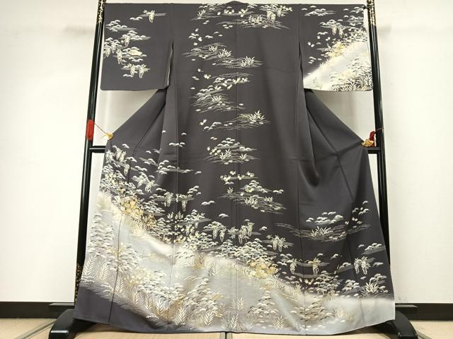 平和屋着物●訪問着　友禅　駒刺繍　松竹梅　暈し染め　金彩　正絹　逸品　AABI9043fy