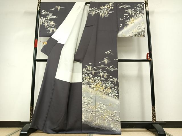 平和屋着物●訪問着　友禅　駒刺繍　松竹梅　暈し染め　金彩　正絹　逸品　AABI9043fy