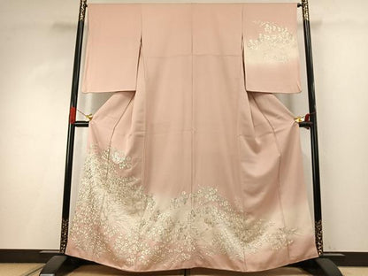 平和屋着物●訪問着　総手刺繍　草花文　金糸　正絹　逸品　AABI9045fy