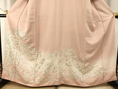 平和屋着物●訪問着　総手刺繍　草花文　金糸　正絹　逸品　AABI9045fy