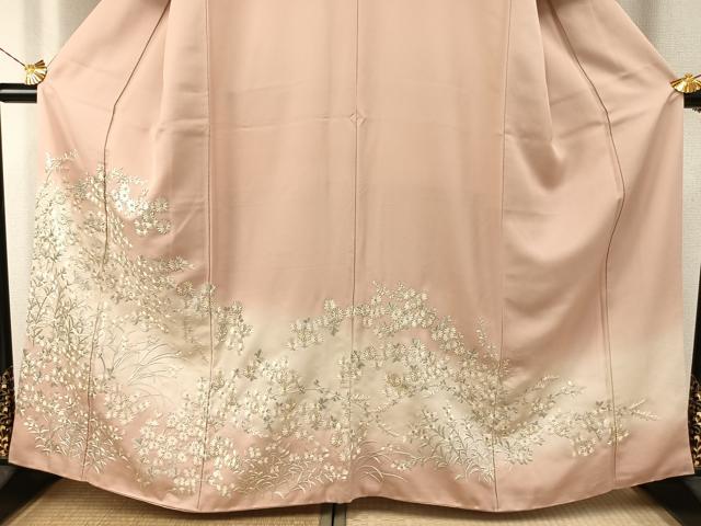 平和屋着物●訪問着　総手刺繍　草花文　金糸　正絹　逸品　AABI9045fy