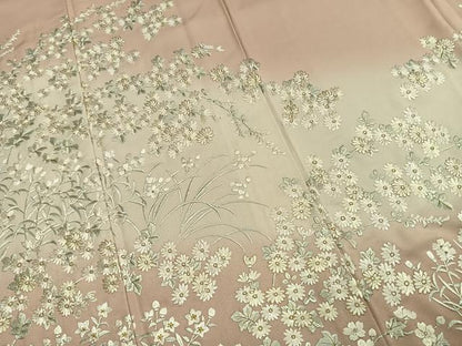 平和屋着物●訪問着　総手刺繍　草花文　金糸　正絹　逸品　AABI9045fy