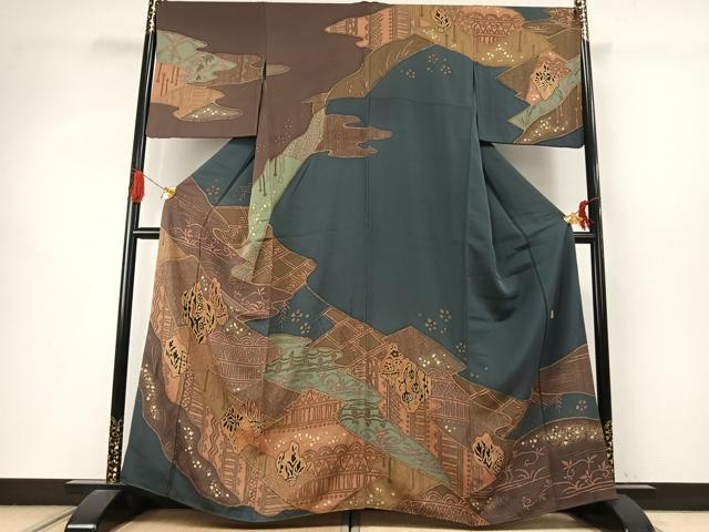 平和屋着物●越後十日町の一流染匠　桐屋・翠山工房　訪問着　切嵌花文　金彩　正絹　逸品　AABI9046fy