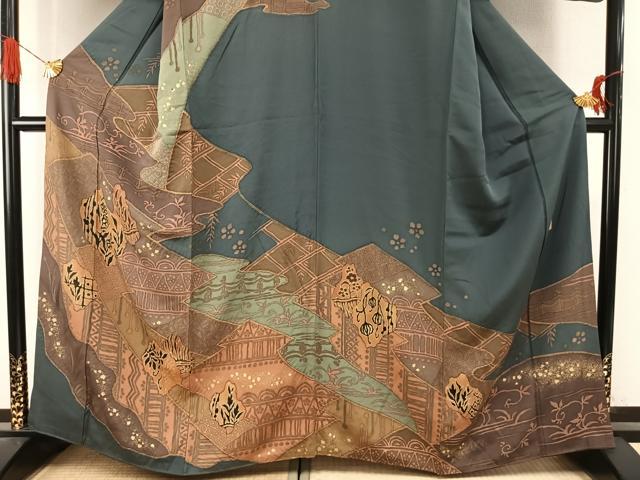平和屋着物●越後十日町の一流染匠　桐屋・翠山工房　訪問着　切嵌花文　金彩　正絹　逸品　AABI9046fy