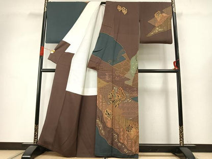 平和屋着物●越後十日町の一流染匠　桐屋・翠山工房　訪問着　切嵌花文　金彩　正絹　逸品　AABI9046fy