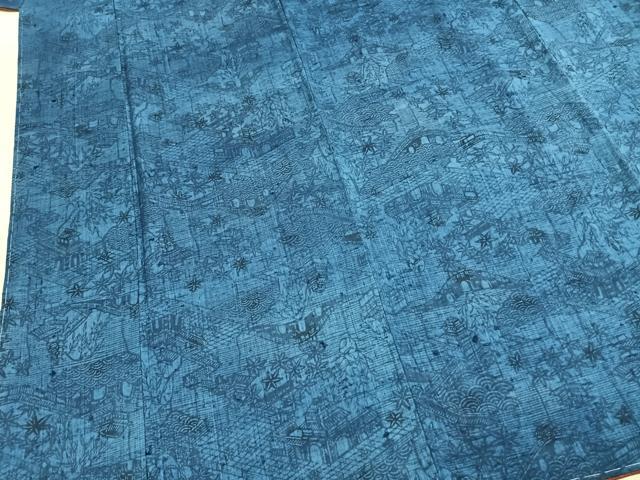 平和屋着物●上質な紬　藍　型染め　風景文　正絹　逸品　未使用　AABI9048fy