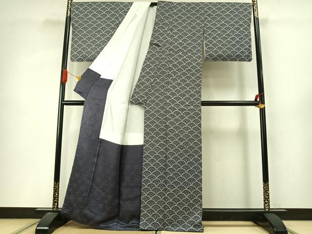 平和屋着物●上質な小紋　絞り　扇　正絹　逸品　AABI9049fy