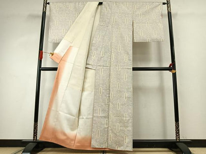 平和屋着物●本場大島紬　白大島　幾何学文様　正絹　逸品　AABI9050fy