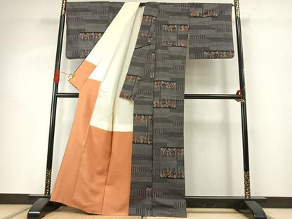 平和屋着物●本場大島紬　カタス9マルキ　横段風景文　正絹　逸品　AABI9051fy