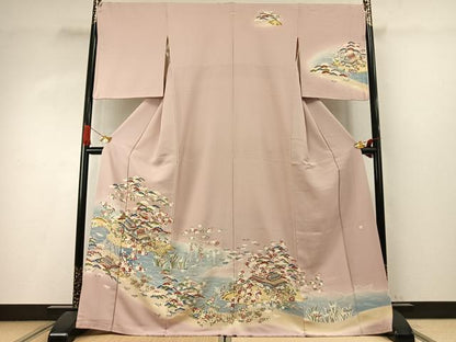 平和屋着物●訪問着　友禅　作家物　風景花文　暈し染め　金彩　正絹　逸品　未使用　AABI9052fy