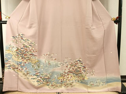 平和屋着物●訪問着　友禅　作家物　風景花文　暈し染め　金彩　正絹　逸品　未使用　AABI9052fy