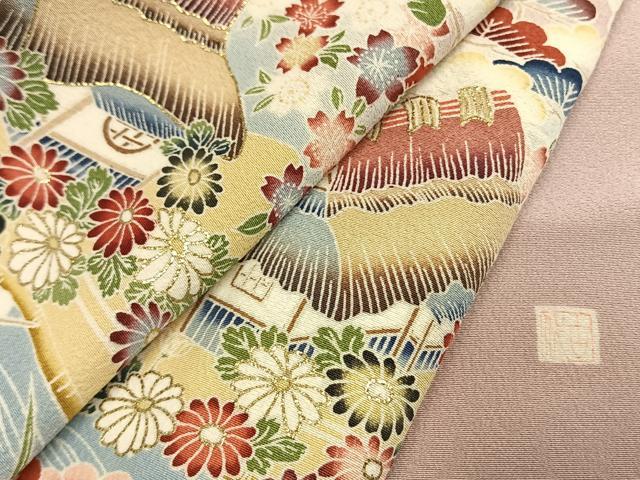 平和屋着物●訪問着　友禅　作家物　風景花文　暈し染め　金彩　正絹　逸品　未使用　AABI9052fy