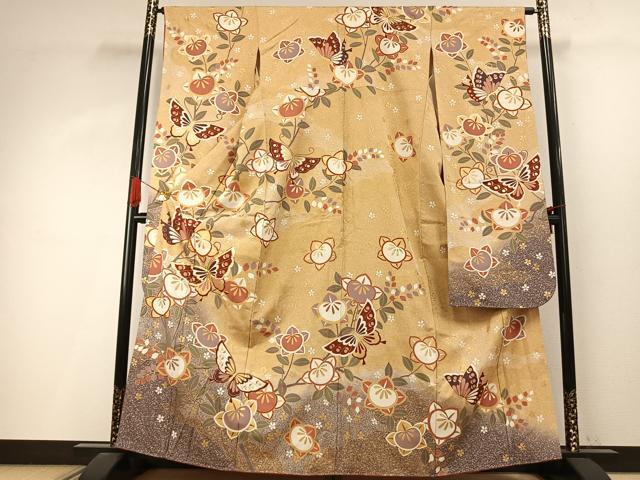 平和屋着物●豪華振袖　駒刺繍　花蝶文　暈し染め　金彩　正絹　逸品　AABI9054fy