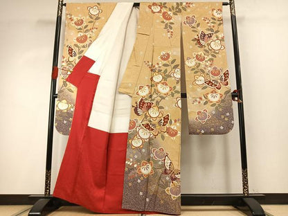 平和屋着物●豪華振袖　駒刺繍　花蝶文　暈し染め　金彩　正絹　逸品　AABI9054fy