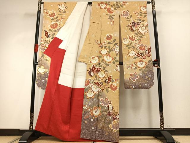 平和屋着物●豪華振袖　駒刺繍　花蝶文　暈し染め　金彩　正絹　逸品　AABI9054fy