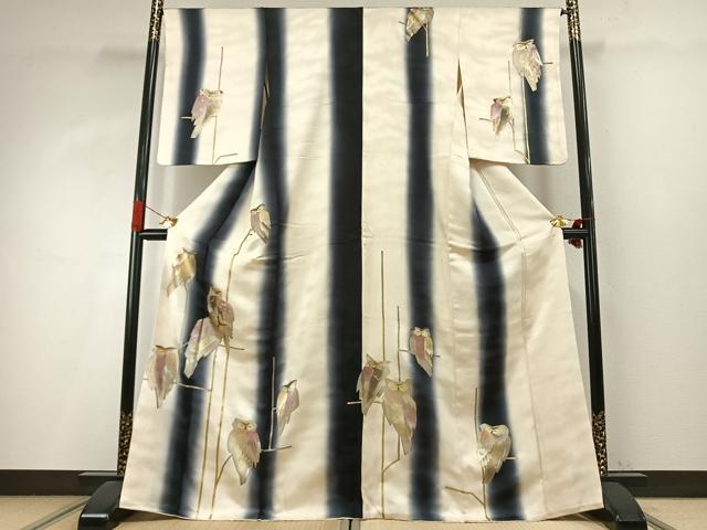 平和屋着物●訪問着　梟　暈し染め　金銀彩　正絹　逸品　AABI9055fy