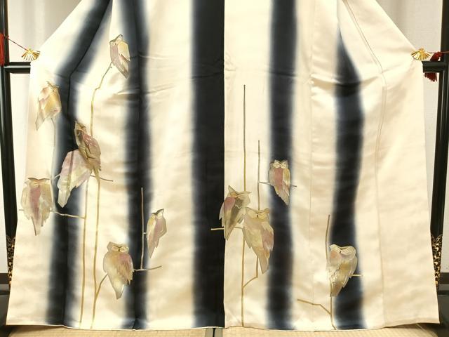 平和屋着物●訪問着　梟　暈し染め　金銀彩　正絹　逸品　AABI9055fy