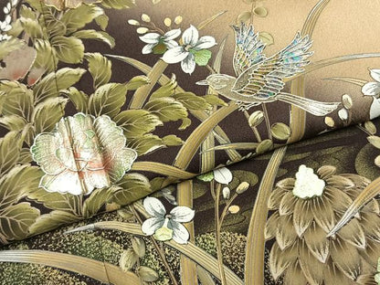 平和屋着物●加納真　訪問着　手描き　花鳥文　暈し染め　金彩　正絹　逸品　AABI9057fy