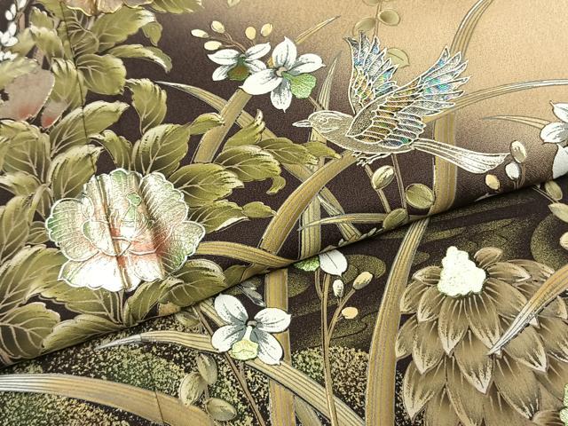 平和屋着物●加納真　訪問着　手描き　花鳥文　暈し染め　金彩　正絹　逸品　AABI9057fy
