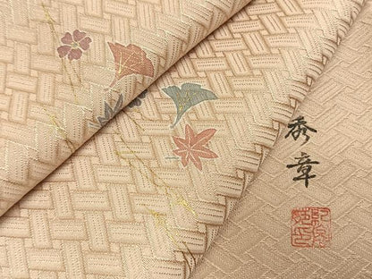 平和屋着物●訪問着　作家物　楓　銀杏　舞花文　暈し染め　金彩　正絹　逸品　AABI9067fy