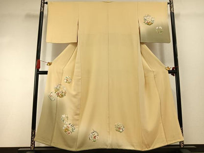 平和屋着物●訪問着　駒刺繍　草花文　暈し染め　金彩　正絹　逸品　AABI9068fy